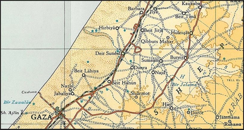 excerpt from British Mandate map of Gaza region